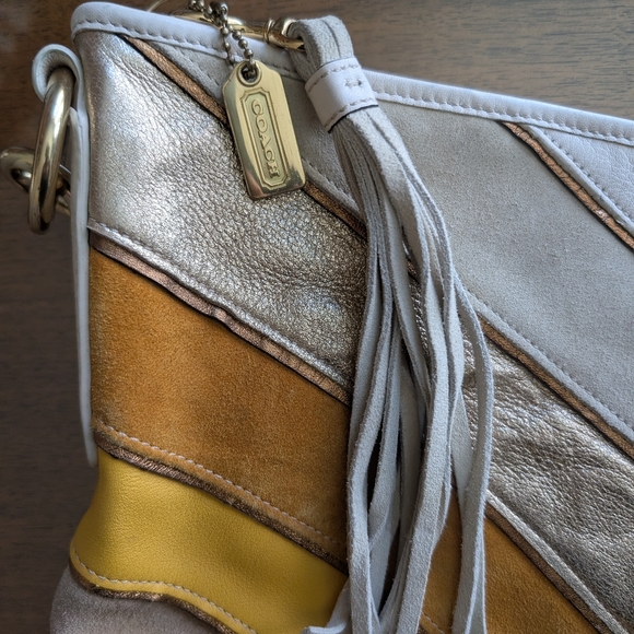 Coach Vintage Soho Limited Edition Chevron Leather Suede Hobo Bag Yellow White - Picture 14 of 14